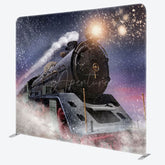 Aperturee - Aperturee Train Winter Night Christmas Tenison Fabric Backdrop